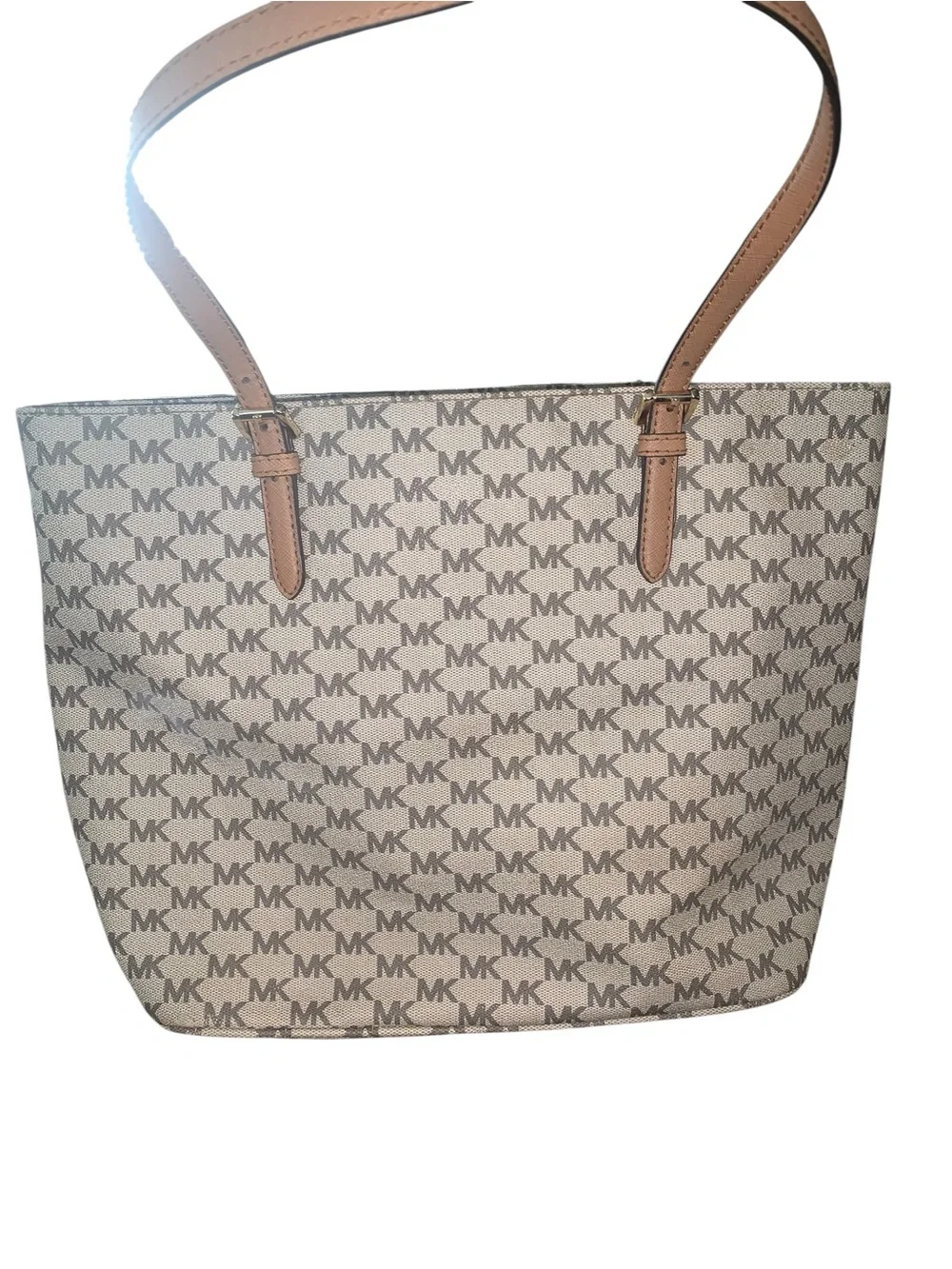 Michael Kors Monogram Tote in Beige and Brown - Picture 6 of 8